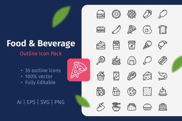 35 Food & Beverage Outline Icon Pack