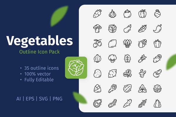 35 Vegetables Outline Icon Pack