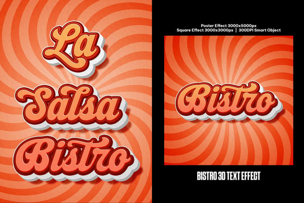 Bistro 3D Square And Poster Text Effect