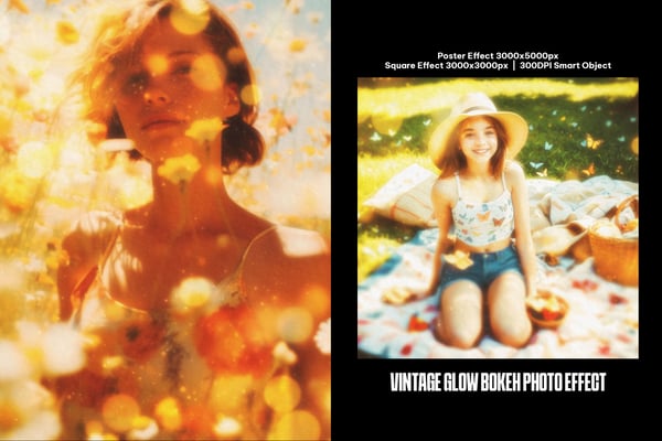 Vintage Glow Bokeh Square And Poster Photo Effect
