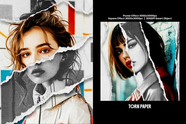Torn Paper Square And Poster Photo Effect