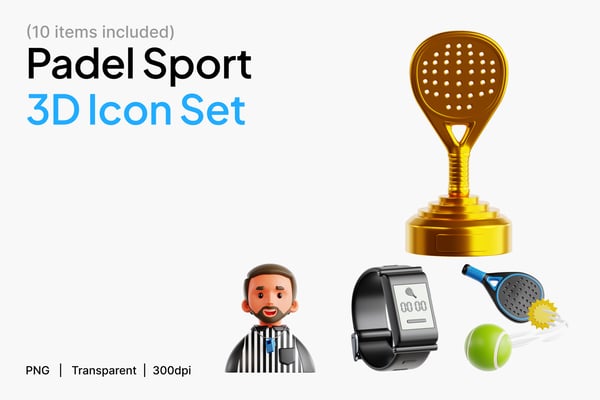Padel Sport 3D Icon Set