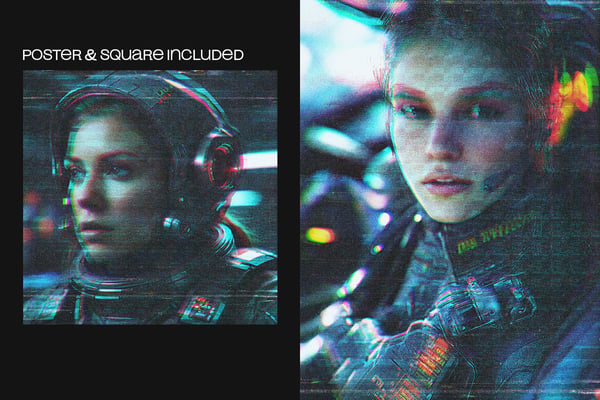 TV VHS Glitch Square And Poster Photo Effect
