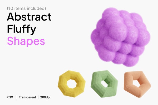 Abstract Fluffy Shape 3D Icon Set