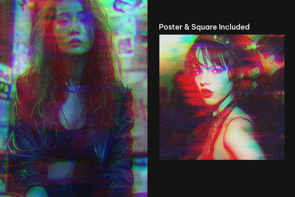 Blurred Glitch Square And Poster Photo Effect