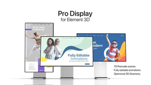 3D Monitor Mockup for Element 3D Website and Screen Presentations – 70 Scenes