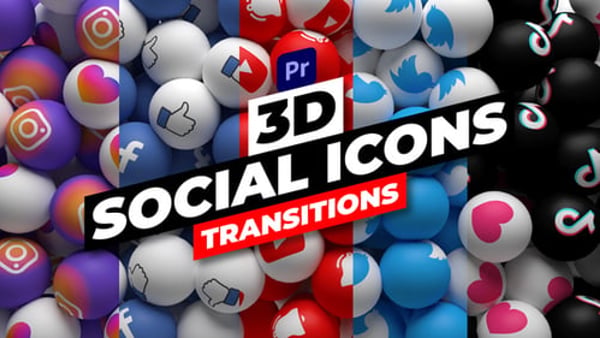 3D Social Icons Transitions for Premiere Pro - 3D Social Media Transition Pack