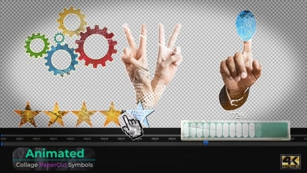 Animated Collage Paper-Cut Symbols & Icons