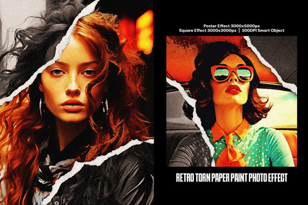 Retro Torn Paper Paint Square And Poster Photo Effect