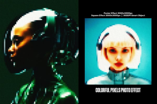 Colorful Pixels Square And Poster Photo Effect