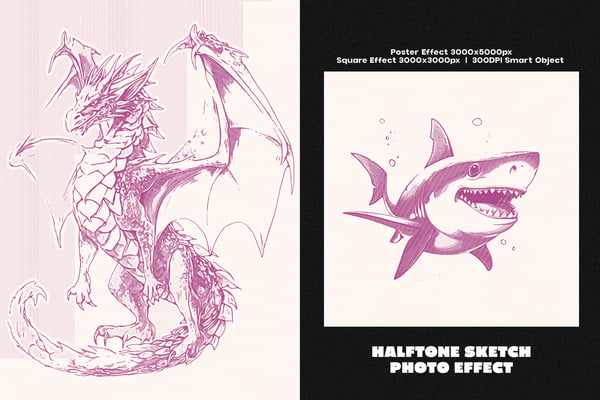 Halftone Sketch Square And Poster Photo Effect