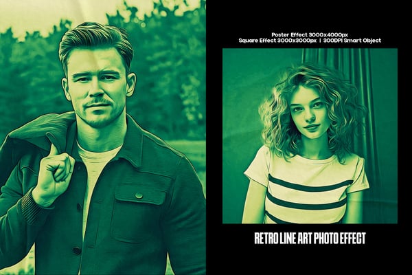 Retro Line Art Square And Poster Photo Effect