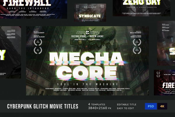 Cyberpunk Glitch Movie Titles