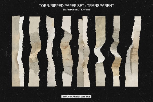 Free 8 Old Ripped Torn Paper Edges Set Transparent PNG