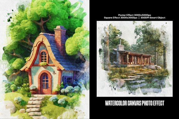 Watercolor Canvas Square And Poster Photo Effect