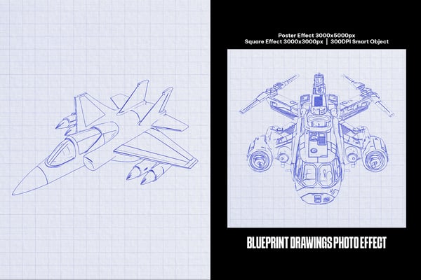 Blueprint Drawings Square And Poster Photo Effect
