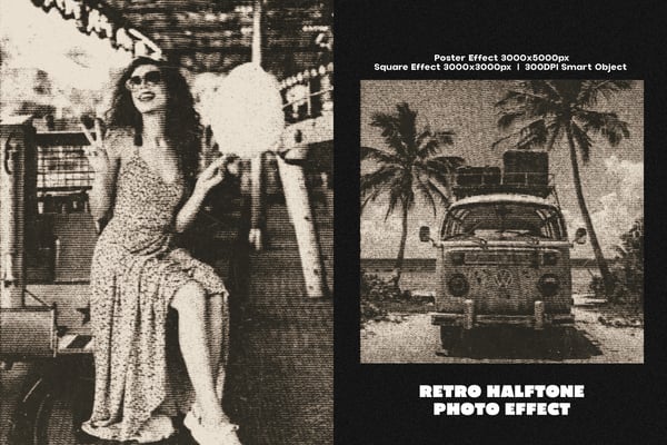Retro Halftone Square And Poster Photo Effect