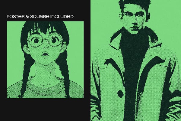 Retro Bitmap Pixel Square And Poster Photo Effect