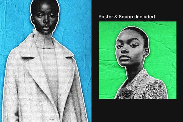 Cutout Stitch Halftone Square And Poster Photo Effect