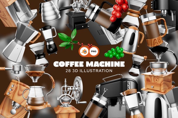 Coffee Machine 3D Illustration Pack
