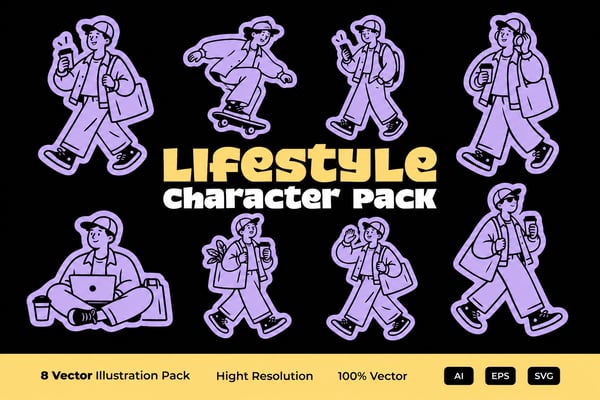 Modern Lifestyle Character Illustration Pack – 8 Editable Vector Characters