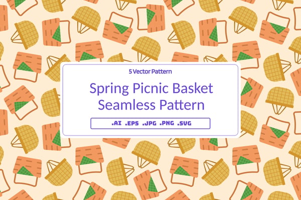 Spring Picnic Basket Seamless Pattern