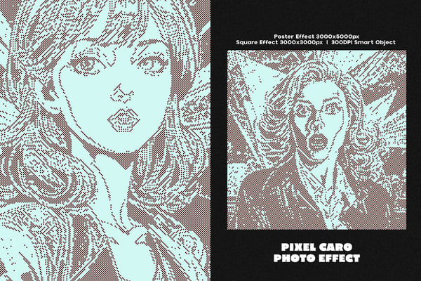 Pixel Caro Square And Poster Photo Effect