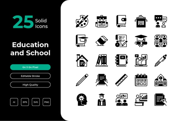 Free Education and School Solid Icons