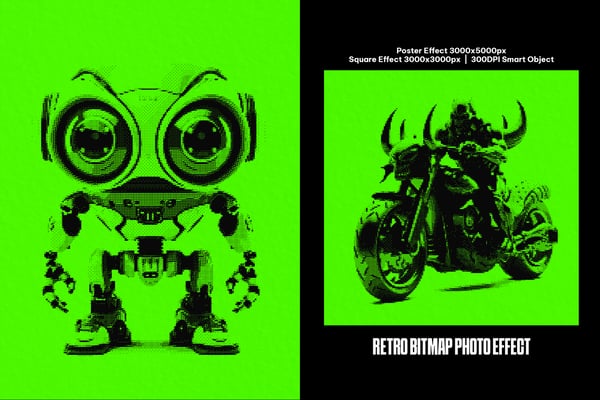 Retro Bitmap Square And Poster Photo Effect