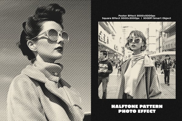 Halftone Pattern Square And Poster Photo Effect