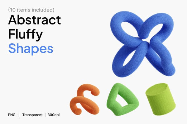 Abstract Fluffy Shape 3D Icon Set
