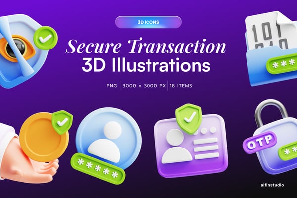 Secure Transaction & Fraud Protection 3D Icons