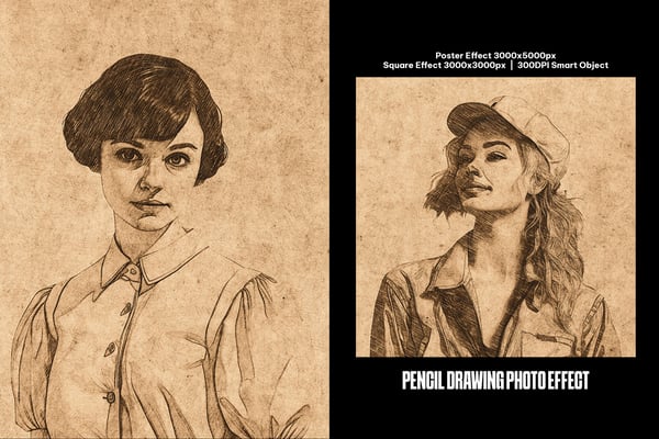 Pencil Drawing Square And Poster Photo Effect