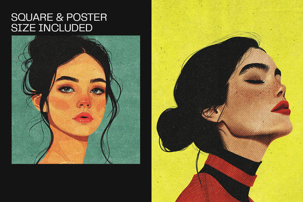 Retro Halftone Print Square And Poster Photo Effect