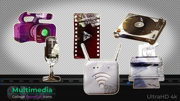 Multimedia Collage Papercut Icons Pack