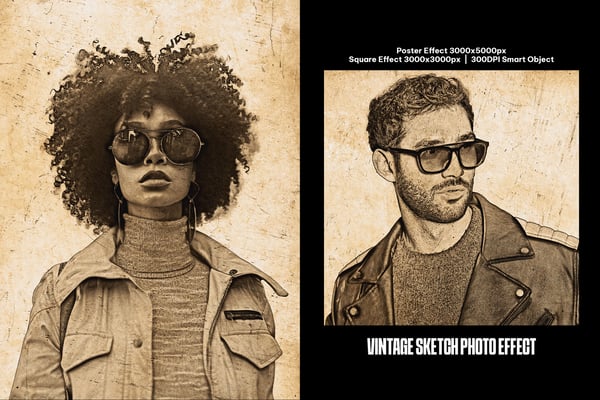 Vintage Sketch Square And Poster Photo Effect