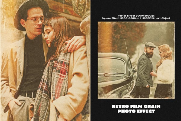 Retro Film Grain Square And Poster Photo Effect