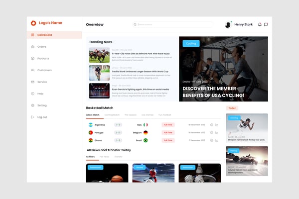 Sport News Dashboard UI Kit