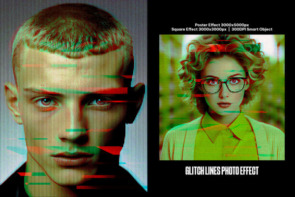 Glitch Lines Square And Poster Photo Effect