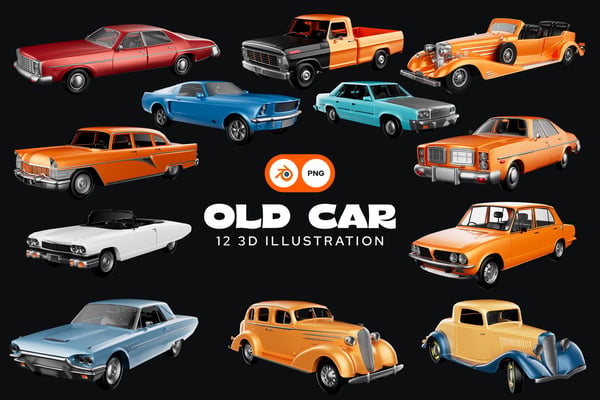 3D Old Car Illustration Pack
