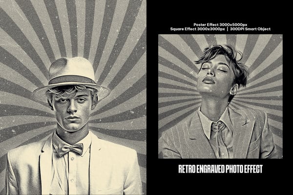 Retro Engraved Square And Poster Photo Effect