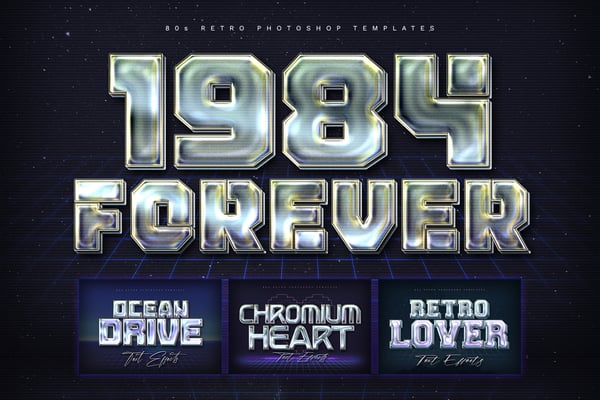 80s Retro Chrome Text Effects