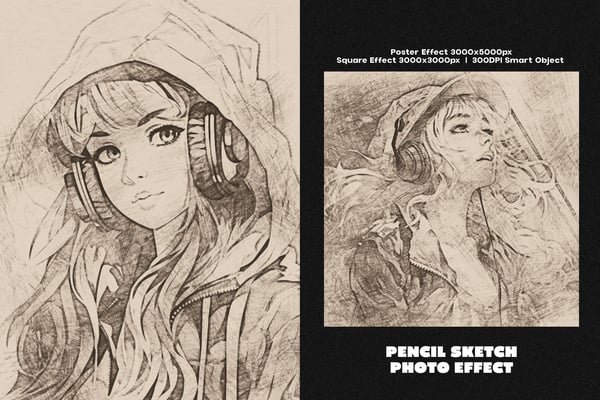 Pencil Sketch Square And Poster Photo Effect