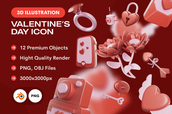 Free 3D Valentines Illustration Pack