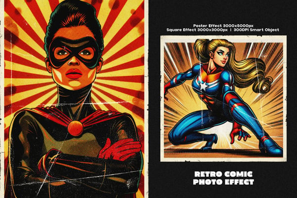 Retro Comic Square And Poster Photo Effect