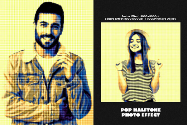 Pop Halftone Square And Poster Photo Effect