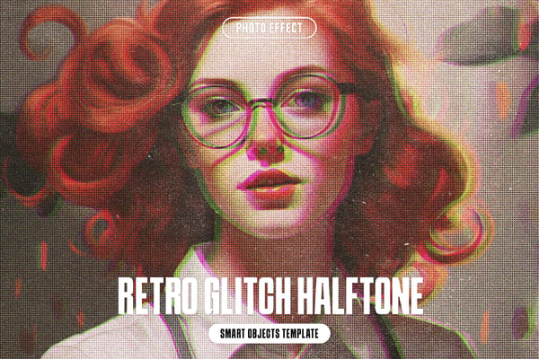 Retro Glitch Halftone Photo Effect