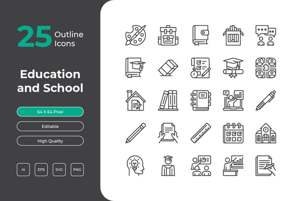 Free Education and School Outline Icons