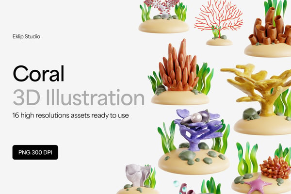 Coral 3D Icon Set