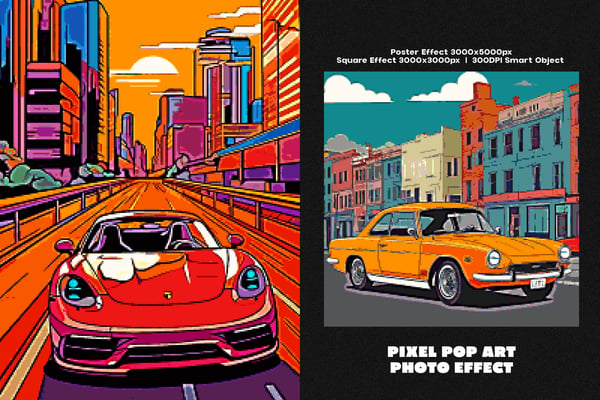 Pixel Pop Art Square And Poster Photo Effect